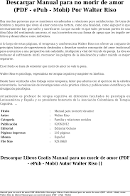 No es falso que dios sigue siendo rey, amo y señor. Descargar Libros Gratis Manual Para No Morir De Amor Pdf Epub Mobi Autor Walter Riso E Pub Por