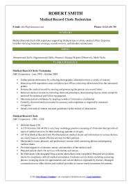 Medical Record Clerk Resume Samples Qwikresume
