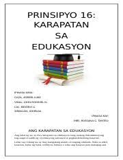 Maybe you would like to learn more about one of these? Karapatan Sa Edukasyon Docx Prinsipyo 16 Karapatan Sa Edukasyon Ipinasa Nina Gaza Jezreel Luke Vidal John Rommel N Cac Beverly G Siringan Jomelda Course Hero