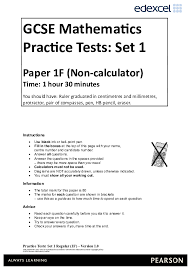 Doc Gcse Mathematics Practice Tests Set 1 Paper 1f Non Calculator Time 1 Hour 30 Minutes Sejal Patel Academia Edu