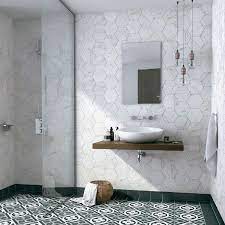 hexagon wit mat marmerlook wand en vloertegel 17 5 x 20 cm per m2 tile bathroom carrara tile floor