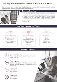 How to start a cosmetics company using a hybrid business plan and documents. One Page Business Plan Including Values Vision Mission And Goals Template 148 Infographic Ppt Pdf Document Presentation Graphics Presentation Powerpoint Example Slide Templates