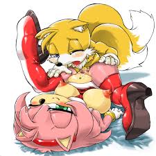 amy rose, tails (sonic), sega, sonic (series), blush, bottomless, breasts,  furry, large breasts, nipples, no humans, penis, pussy, sex, smile, tail,  wink 