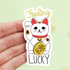 Cat Sticker Lucky Cat Feeling Lucky Maneki Neko Chinese Cat Vinyl Sticker Good Luck Cat Stic Lucky Cat Tattoo Cat Stickers Lucky Cat