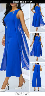 Hot Sale Royal Blue Cutout Neckline Chiffon Jumpsuit Fashion Fashion Romper Jumpsuit Fashion