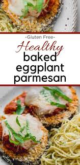 Baked Eggplant Parmesan With No Oil It S Coated In Gluten Free Panko Breadcrumbs And Parmesan Cheese And Baked Eggplant Parmesan Baked Baked Eggplant Recipes
