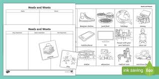Some of the worksheets for this concept are resource 3 see work 1 2 needs and wants game, budgeting activity needs wants, teacher notes using your wants and needs cards, check it out needs wants, needs and wants, grade 01 social studies unit 09 exemplar lesson 01 needs, wishful wants or necessary. Needs And Wants Sorting Activity