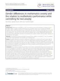 Pdf Gender Differences In Mathematics Anxiety And The Relation To Mathematics Performance While Controlling For Test Anxiety