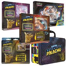 At this week's 2019 american international toy fair, new trading card sets were revealed, featuring the movie version of characters set to appear in detective pikachu. Detective Pikachu Pokemon Cards Bundle Includes Detective Pikachu Case File Greninja Charizard Gx Box And Detective Pikachu Collectors Chest Walmart Com Walmart Com
