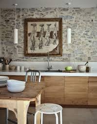 Eclectic Kitchen With Stone Wall Rustic Kitchen Decor Wood Cabinets