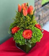 Tulip and rose flower arrangement. Roses And Tulips Arrangement In Los Angeles Ca American Flowers