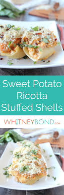Mashed Sweet Potatoes And Ricotta Cheese Make Up A Flavorful Creamy Filling In This Reci Stuffed Shells Recipe Vegetarian Breakfast Recipes Vegetarian Recipes