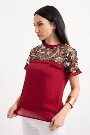 Sln 6554 Nakis Detayli Tullu Bluz Bluz Kadin Bluz Modelleri