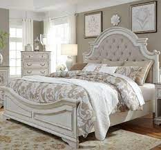 Magnolia Manor Antique White King Upholstered Panel Bed White Sleigh Bed Liberty Furniture Furniture