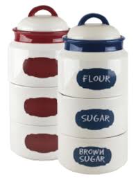 This is a beautiful set of 3 retro enamel kitchen canisters for tea, coffee and sugar! Mr Food 3 Piece Stackable Canister Set With Chalkboards Assorted Colors At Menards