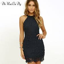 Halter Neck Lace Mini Dress Free Shipping Clothes Lace Blue Dress Navy Blue Lace Dress Short Lace Dress