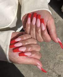 Red Colored French Tip Nails French Tip Acrylic Nails French Acrylic Nails Red Tip Nails