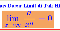 Maka nilai fungsi akan mendekati nol bila nilai x merupakan polinom maka untuk menyelesaikan limit di tak hingga dilakukan dengan membagi pembilang, p(x) dan penyebut, q(x) dengan x pangkat. Penyelesaian Limit Tak Hingga Konsep Matematika Koma