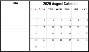2021 calendar templates editable by word. Editable August 2020 Calendar With Notes Calendar Word 2020 Calendar Template Calendar Template