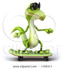 Clipart of a 3d Gecko Wearing Sunglasses and Skateboarding - Royalty Free  CGI Illustration by Julos #1193411