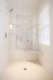 Day 7 White Bathroom Inspiration Love A Floating Corner Bench Bathroom Customcarpentry Whitebathroo Shower Accent Tile Corner Shower Bathrooms Remodel