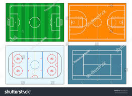 Set Of Sports Play Fields Soccer Football Field Tennis And Basketball Courts Ice Hockey Rink Mockup Background For Football Field Ice Hockey Rink Soccer