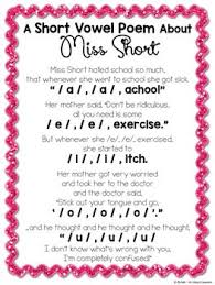 A Short Vowel Poem About Miss Short Short Vowels Vowel Poems