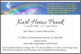 Karl Heinz Frank Traueranzeige Traueranzeigen Trauer Traurig