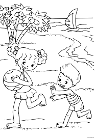 Coloriages à imprimer et dessins à imprimer. Coloriage Fille Et Garcon Plaisir A La Plage Jecolorie Com