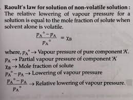 The vapor pressure of an ideal solution is dependent on the vapor pressure of each chemical component and the mole fraction of the component present in the solution. State Raoult S Law How Is It Formulated For Solutions Of Non Volatile Solutes Brainly In