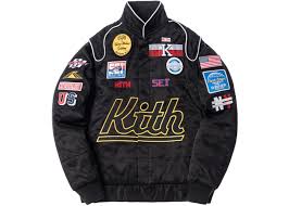Two pockets on the outside and an interior pocket. Kith Racing Jacket Black In 2021 Jackets Kith Bomber Jacket Vintage