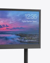 Download Led Digital Banner Stand Mockup Half Side View In Indoor Advertising Mockups On Yellow Images Object Mockups PSD Mockup Templates