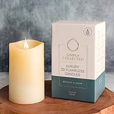 Amazon Com Simply Collected 3d Flameless Candles Flickering 800 Hours Bright Warm White Flame 360 Degree Light Unscented Real Wax Pillar Battery Operated Candles With Timer Led Ivory 3x5 Inches Home Kitchen