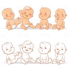 Cute Little Babies In Diaper Sitting Together Happy Children Girls Baby Cartoon Drawing Baby Drawing Baby Sketch