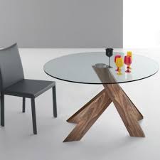 Round Modern Stretched Glass Top Dining Table Feature Wood Base With Teak Wood Modern Glass Dining Table Glass Dining Room Table Round Glass Dining Room Table