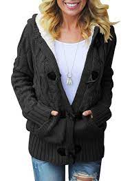 Merokeety women's long sleeve cable knit sweater open front cardigan button loose outerwear. Womens Plus Size Hooded Cardigans Button Up Cable Knit Sweater Coat Outwear With Pockets Cable Knit Sweaters Hooded Knit Cardigan Knit Sweater Coat