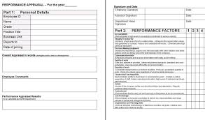 Performance Appraisal Form Template Employee Performance