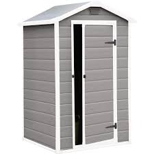 Tepro Kunststoff Geratehaus Manor 4x3 Grau Weiss 196 Cm X 128 Cm X 94 Cm Kaufen Bei Obi Haus Gerateschuppen Schuppen Regale