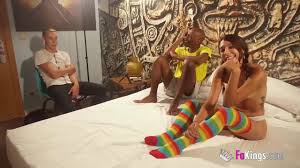 He cant resist watching his wife being fucked and leaves the room!