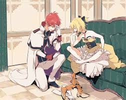 sogekishu (sni8er), felt (re:zero), reinhard van astrea, re:zero kara  hajimeru isekai seikatsu, uniform, 10s, 1boy, 1girl, bare shoulders,  barefoot, blonde hair, boots, bow, braid, closed eyes, couch, dress,  facepalm, gloves, hair bow,