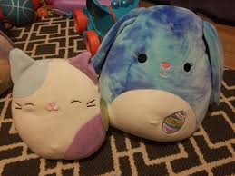 Teal bull terrier dog, brown bulldog, rainbow cat. All Easter Squishmallows Are Currently Half Off At Krogers My Daughter Picked Out Both These Cuties For 15 Squishmallow