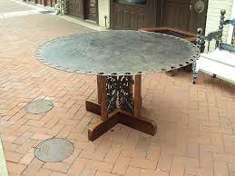 Saw Blade Table With Architectural Salvage Base Diy Table Saw Architectural Salvage Saw Blade