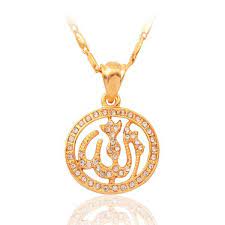 Allah Pendant Jewelry For Women Or Men Free Shipping 18k Real Gold Plated Rhinestone Islamic Round Necklaces Pen Body Jewelry Shop Body Jewelry Women Jewelry
