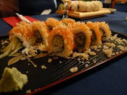 Shrimp tempura, real crab meat, cucumber & old baby w. Crunchy Spicy Crab Roll Camon Japanese Restaurant Sushi Bar