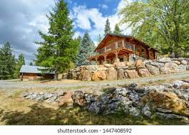 Rustic home plans with walkout basement with photos. Picturesque Mountain Log Home Walkout Basement Stock Photo Edit Now 1447408592