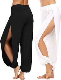 Amazon.com: ezShe Womens Long Side Slit Loose Harem Yoga Pants Blackwhite S  : Sports & Outdoors