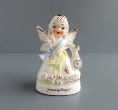 Vintage Napco January Angel Of The Month Figurine A1361 Birthday Girl With Clock And Noisemaker Mid Century Japan Collectible January Birthday Vintage Christmas Tree Light Bulbs