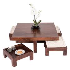 Dark Shade Dakota Coffee Table Set With Four Stools 100 Solid Wood In 2020 Modern Square Coffee Table Coffee Table With Seating Coffee Table