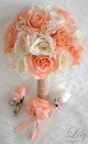 Lilac and succulent wedding bouquet in soft pastel shades. Peach Bridal Bouquet Ivory Hydrangea Real Touch Silk Ivory Peach Orange Rose Wedding Bouquet Ivory Peach Bouquet Ivory Bridal Bouquet Accessories Weddings Valresa Com
