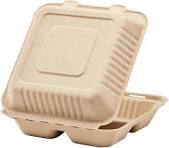 Emerald Bagasse Clamshell Food Containers, 8-in x 8-in x-3-in, 3  Compartment (200ct)